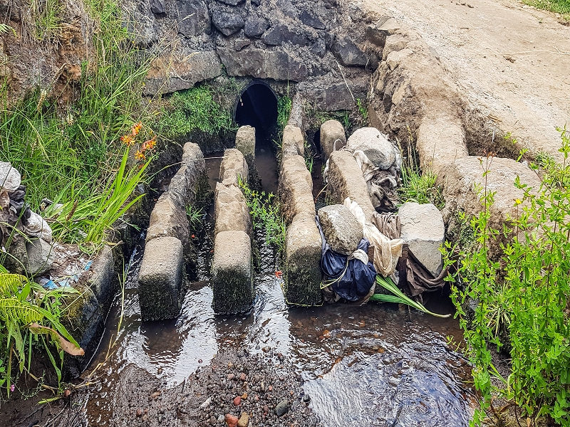 05.08.2021 Auf einem der schönsten Abschnitte der Levada Nova zwischen Arco Calheta und Canhas — Die prägnanten Levadateiler der Levada Velha das Canhas — Foto 1