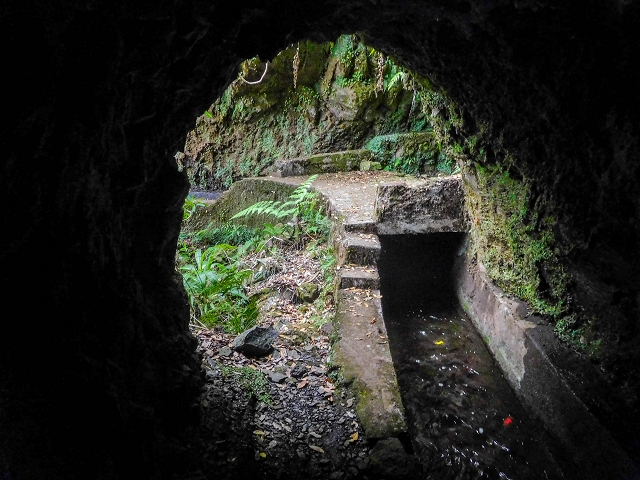 13 August 2017 The great tunnel-rat diploma: From the Madre of the Levada do Norte to the gravel track from Ginjas to Estanquinhos — The short tunnel and the crossing of the eastern main branch of the Ribeira dos Pombos — photo 1