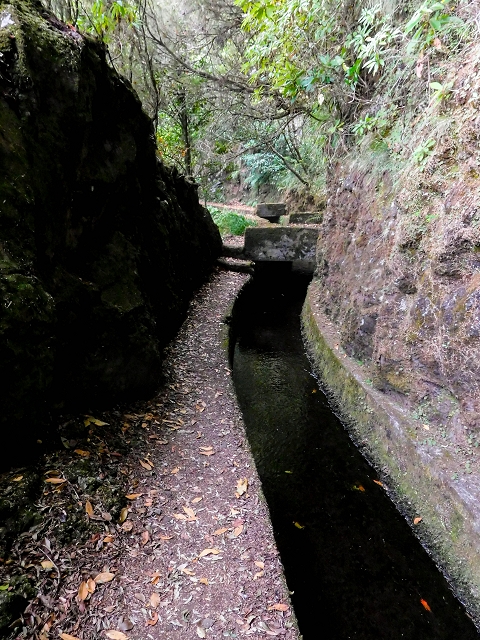 13 August 2017 The great tunnel-rat diploma: From the Madre of the Levada do Norte to the gravel track from Ginjas to Estanquinhos — Open levada with a view of Sao Vicente — photo 2